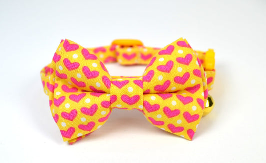 Yellow and Pink Cat Bow tie, Collar and Pet Tag/Break away Buckle/Quick Release Buckle/Pet lover