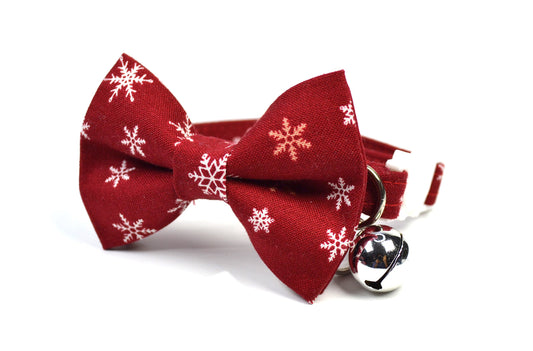 Snow Flakes Red Cat Bow tie, Collar and Pet Tag/Break away Buckle/Quick Release Buckle/Pet lover