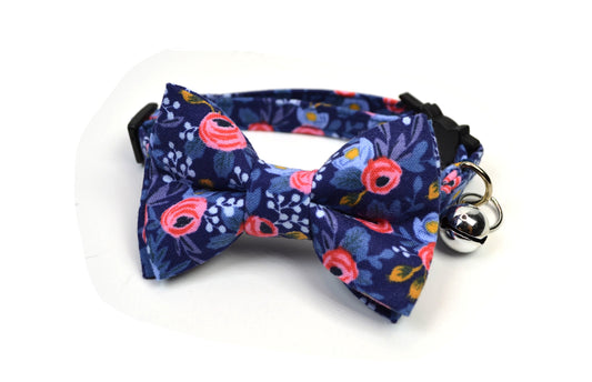 Rosa in Navy Cat Bow tie, Collar and Pet Tag/Break away Buckle/Quick Release Buckle/Pet lover