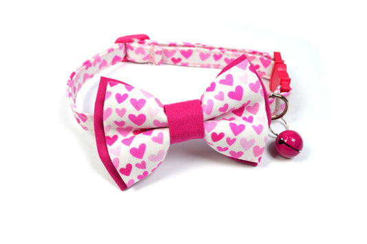 pink hearts cat bow tie with collar